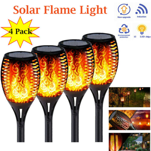 4x Outdoor 12led Solar Torch Dance Flickering Flame Light Garden Waterproof Lamp