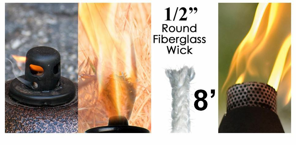 1/2 Round Fiberglass Wick 8 Feet Kerosene Lamp Tiki Torch Bottle Oil Candle Usa