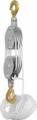 4000lb 2 Ton 65ft Poly Rope Hoist Wheel Pulley Block And Tackle Rope 7:1 Lifting