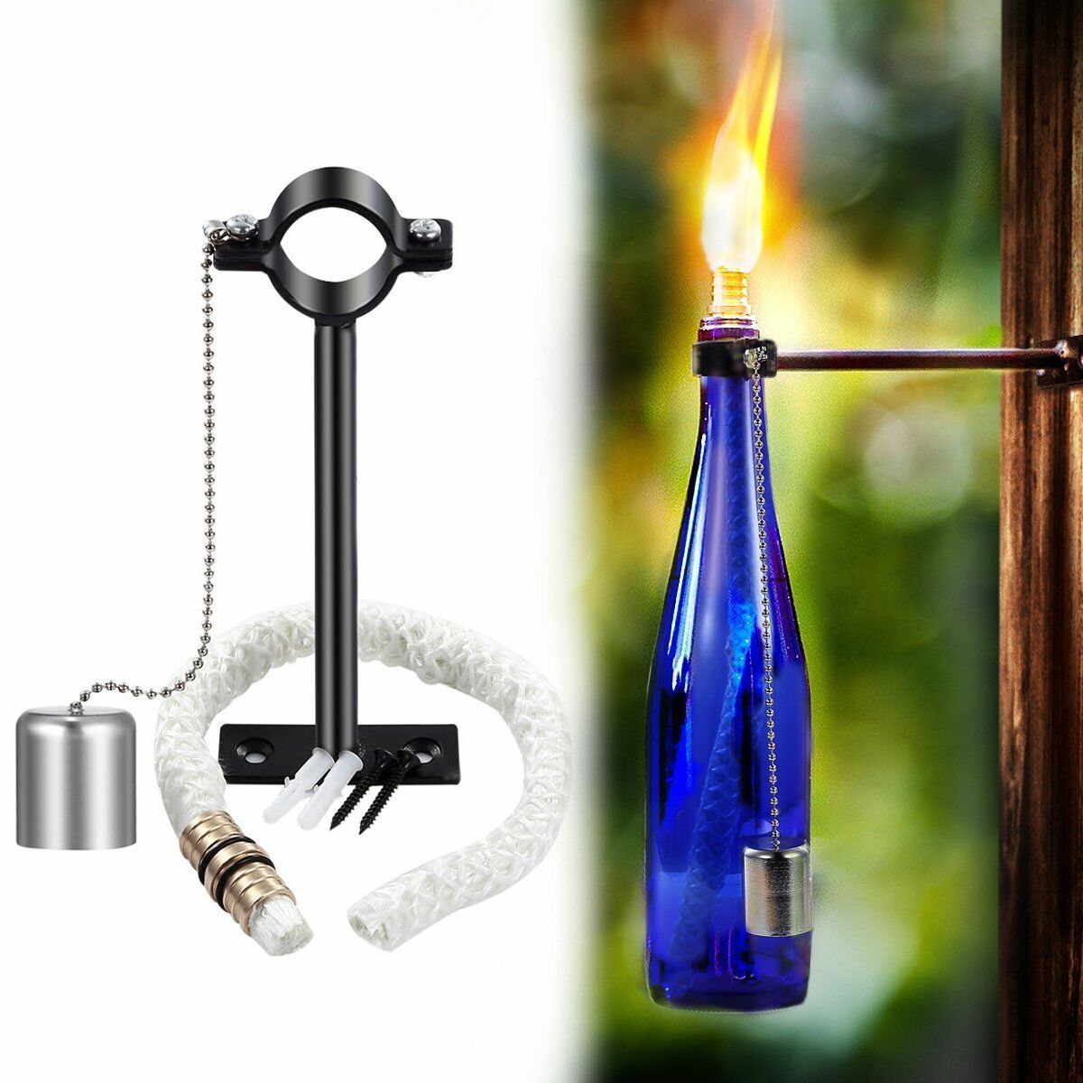 Wine Bottle Tiki Torch Bracket Kit Bar Light Oil Lamp Diy Home Garden Lighting